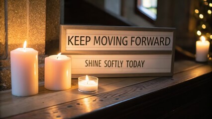 Inspirational message with candles illuminated softly