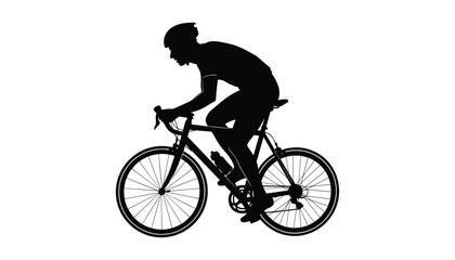 Vector of Person Riding Bicycle &ndash; Helmeted Cyclist in Leaning Position on Road Bike Silhouette 