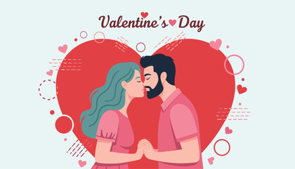 Couple Holding Hands in Front of Heart &ndash; Romantic Valentine&rsquo;s Day Scene with Decorative Elements Vector 