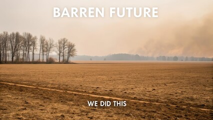 Barren Future scene with empty field under smoky haze