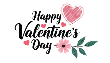 Happy Valentine&rsquo;s Day Message &ndash; Decorative Font Surrounded by Hearts and Floral Accents Vector 