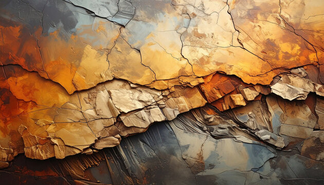 texture de roche abstraite avec fissure dor&eacute;e et nuance de bleu