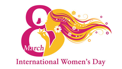 International Women&rsquo;s Day Scene &ndash; Feminine Profile with Decorative Elements and Empowerment Message Vector 