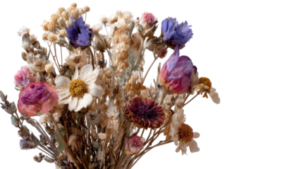 A bunch of dried lavender flowers blooms with purple beauty in a summer garden field, showcasing a macro closeup of the herbal plant and its delicate spring petals