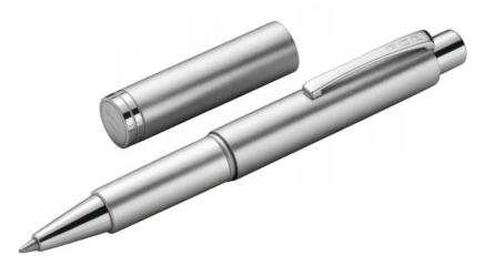 Silver pen and cap writing instrument isolated on a transparent background