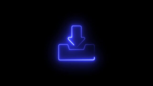Abstract neon blue color arrow download symbol on black background. 4k video