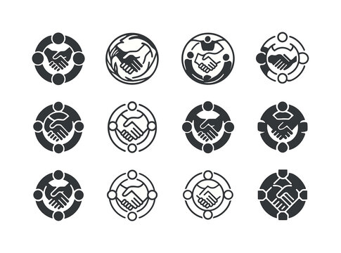 Poverty Alleviation Icons. Poverty alleviation. Icon set. Set Logo of poverty alleviation: community support circle. harmonious logo variations of the same