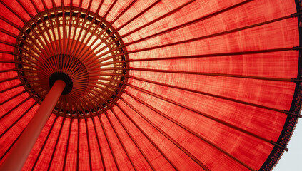 朱色カラーバリエーションとして浅草の色調に合わせ同一構図で和傘を撮影