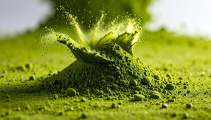 Matcha, powder, splash, green tea, healthy, vibrant, natural, organic, energetic, aromatic, antioxidant-rich, ceremonial, culinary, fine, delicate, antioxidant, lifestyle, wellness, smoothie, latte, m