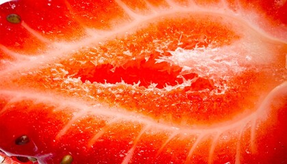 Strawberry, fruit, berry, fresh, juicy, ripe, red, sweet, summer, natural, healthy, organic, cross-section, sliced, close-up, detailed, texture, seeds, pulp, vibrant, colorful, appetizing, nutrition, 