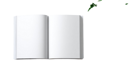 An open blank notebook with empty white paper pages isolated on a green background template for education and literature design