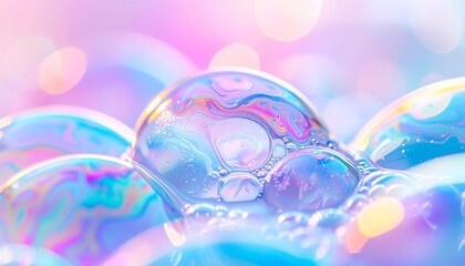 Shimmering liquid soap bubbles dance in macro detail, capturing vibrant colors, delicate reflections, and mesmerizing patterns, revealing the beauty of everyday textures in close-up, artistic, and exp