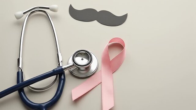 Stethoscope Pink Ribbon and Mustache Symbolizing Health Awareness and Mens Health.