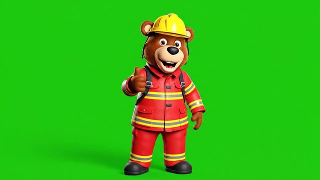 Animated Bear Firefighter Character Sequence Showing Various Poses and