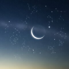Crescent moon in a starry night sky