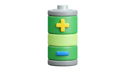 3D Battery Icon with Plus and Minus Symbols