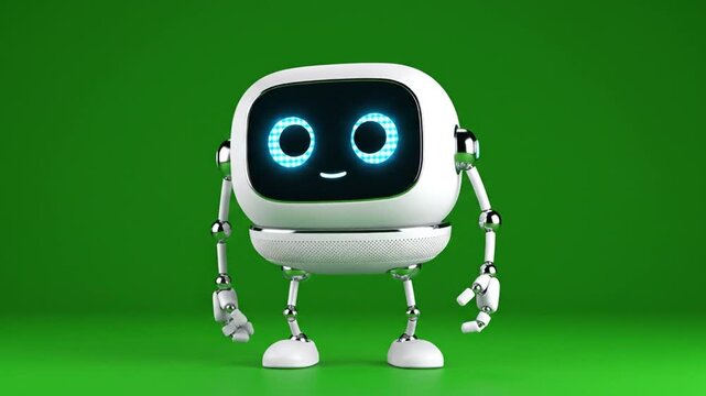 Animated collection of friendly robot characters expressing various emotions