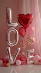 Balloon set with letters "LOVE" and a heart flying on the air