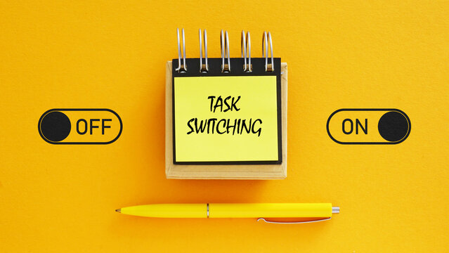Task Switching Cost in Knowledge Work Concept - Cognitive Overload from Multitasking, Office Distractions, Time Management and Mental Fatigue in Modern Workplace