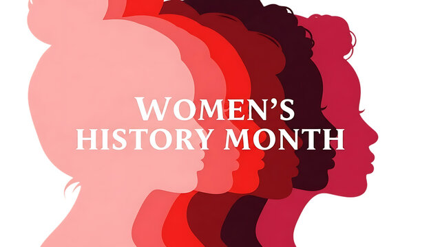 Womens history month logo with silhouettes of diverse women isolated on transparent background