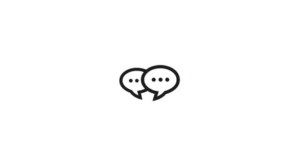 Black graphic depicting two speech bubbles overlapping, one with two dots, other with three