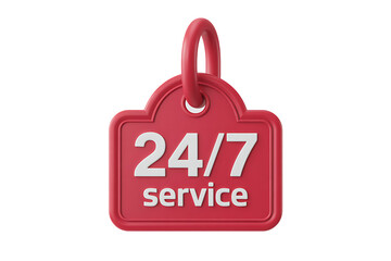 Red 3D Tag with 24/7 Service Text and Loop around the clock always open