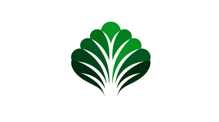 A stylized leaf design featuring layered green shapes, creating a fan or petal-like composition