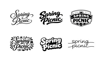 Fototapeta premium Spring Picnic Lettering. Spring Picnic. Set lettering. harmonious lettering variations of the same emblematic concept, each with different artistic