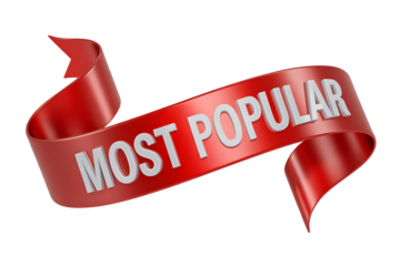 Red Ribbon Banner with Most Popular Text and Subtle Background Elements award recognition