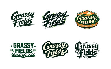 Diverse Lettering Styles. Grassy Fields. Set lettering. harmonious lettering variations of the same emblematic concept, each with different artistic