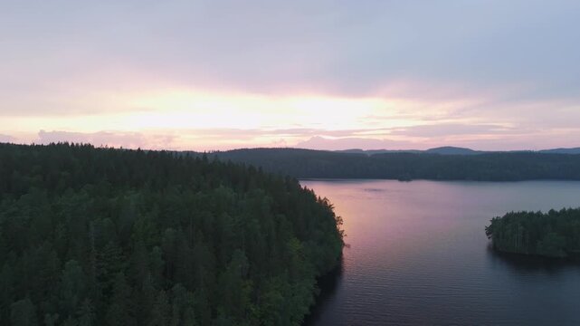 Lake at sunset with jet skis in the distance