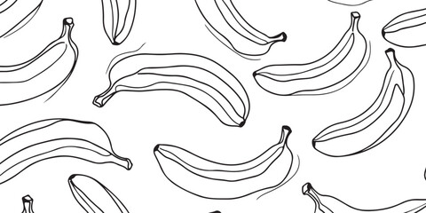 Seamless pattern of hand-drawn ripe bananas on a white background, a healthy fruit illustration