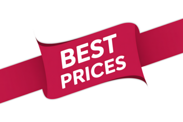 Red Ribbon Banner With White Text Best Prices Against Black and White Background