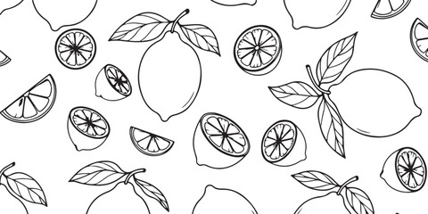 Black and white pattern of lemons and leaves, a simple yet elegant design