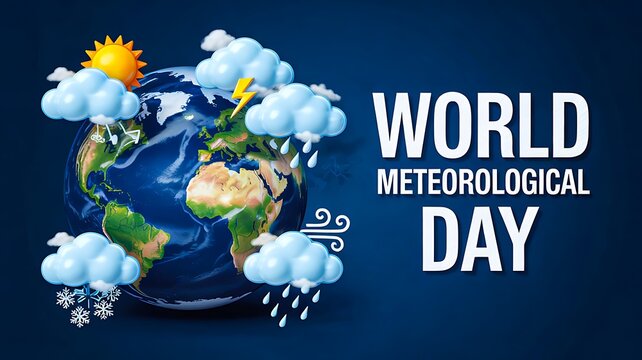 World meteorological day weather concept showing earth and clouds
