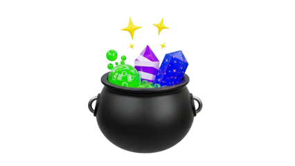 Witch's Cauldron with Crystals and Bubbling Potion
