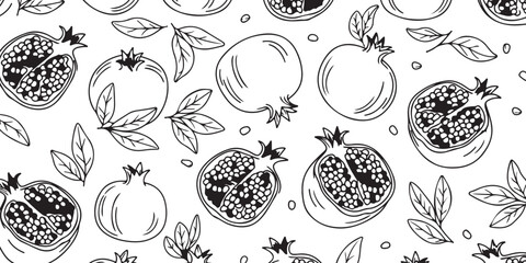 Hand-drawn Pomegranate Pattern - A Whimsical Botanical Illustration on White