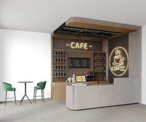 Isolated Black Wall Café Seating Area with Green Chairs and Round Tables, Modern Interior PNG with...