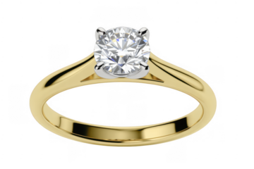 Gold ring with large diamond sparkling jewelry isolated on a transparent background