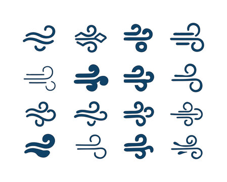 Relaxing Sounds Icons. Relaxing sounds for sleep. Icon set. Set Logo of relaxing sounds for sleep: calm airflow symbol. harmonious logo variations of the same