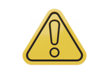 Yellow warning triangle with exclamation mark yellow sign isolated on a transparent background