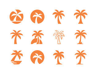 Obraz premium Tropical Palm Logo Variations. Summer. Icon set. Set Logo of summer: tropical palm tree. harmonious logo variations of the same emblematic concept, each with