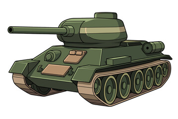 Naklejka premium A detailed illustration of a green army tank, featuring a large gun barrel and treads. The tank has a distinct design