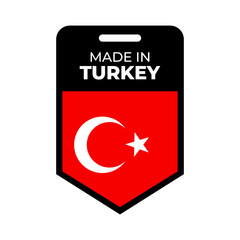 Made in Turkey Badge Label with Turkish Flag Design. Ideal for product packaging, branding, quality labels, fashion, manufacturing, and premium product identity.