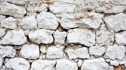 Obraz premium Rough White Stone Wall Texture Background with Natural Limestone and Subtle Coloration