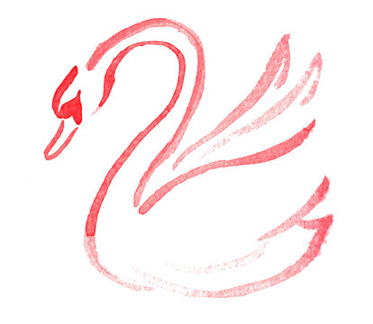 Minimalist red watercolor painting of a graceful swan with loose, artistic brushstrokes, isolated png