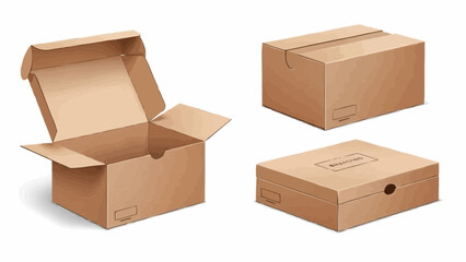 Fototapeta premium Three brown cardboard boxes in different orientations on a white background