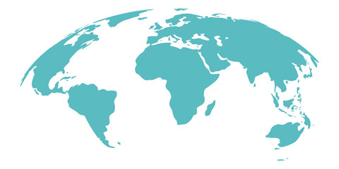 Obraz premium Curved world map silhouette, half globe of blue planet Earth, worldwide business and geography vector infographics, global map illustration, data visualization icons.