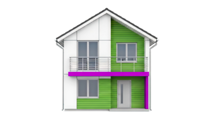 Modern Two-Story House with Green and White Exterior and Purple Accent