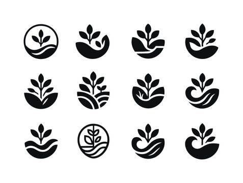 Urban Farming Icons. urban farming riptides. Icon set. Set Logo of urban farming riptides: stormwater crop loop. harmonious logo variations of the same